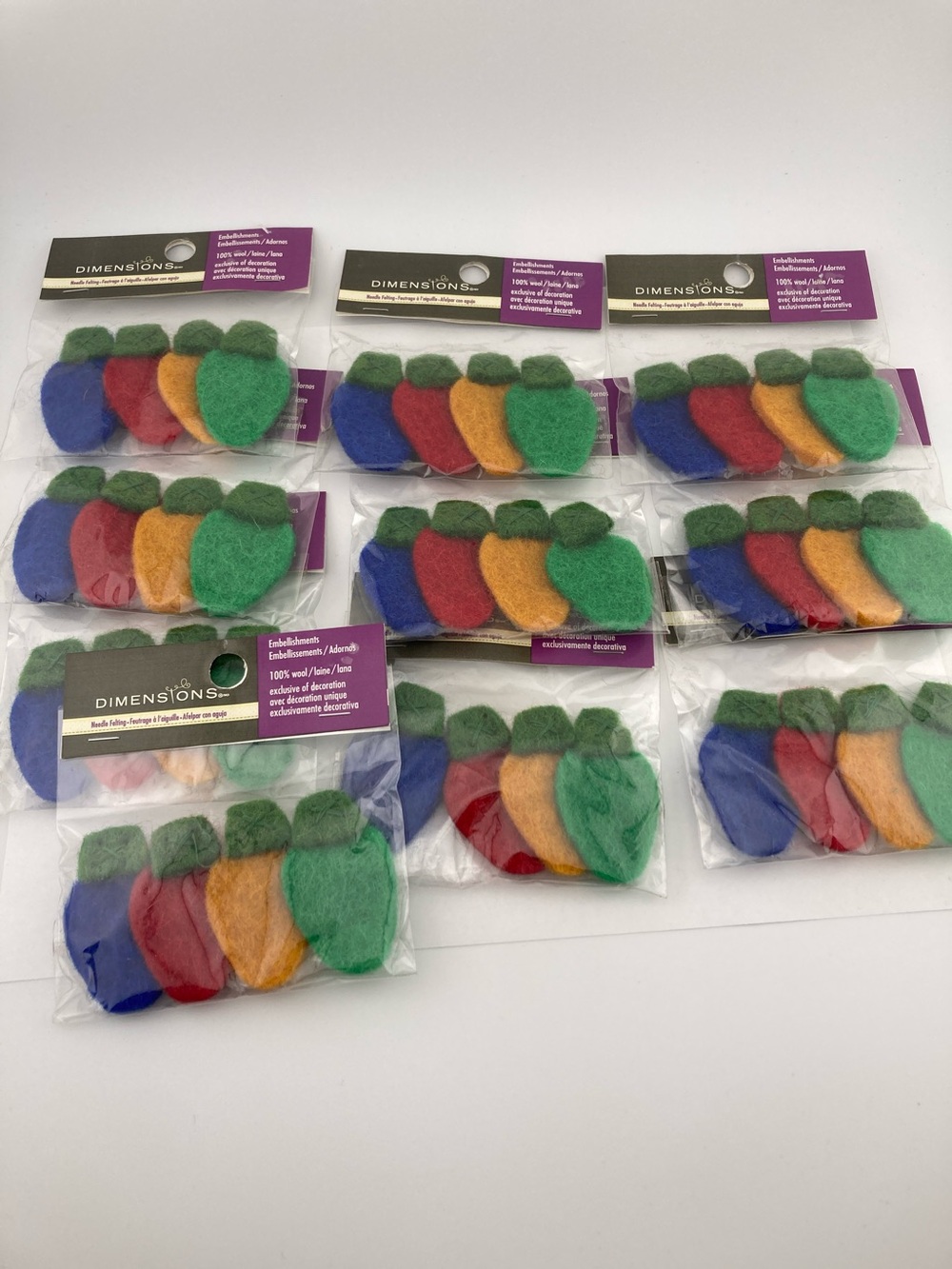 10) Dimensions 100% Wool Felt Embellishments Christmas Lights Bulbs Holiday